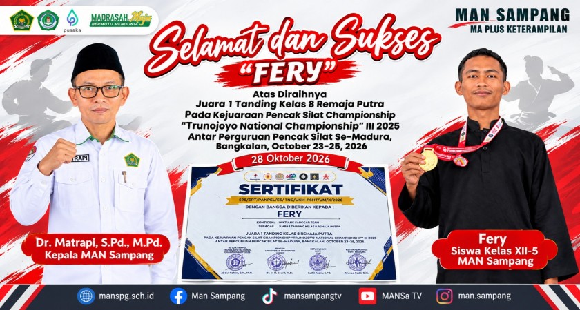 Ukir Prestasi Gemilang, Siswa MAN Sampang Raih Juara 1 Tanding Pencak Silat Tingkat Regional Madura