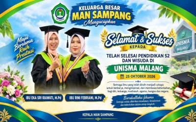 Keluarga Besar MAN Sampang Ucapkan Selamat dan Sukses kepada Dua Guru yang Raih Gelar Magister S2 di UNISMA Malang